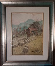 Leonzio De Mitri Dipinto Olio "Cavalli"