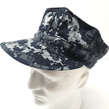 US Navy Blue Digital Camo 8 Point Working Utility Hat Cap Size 7 1/4 Military