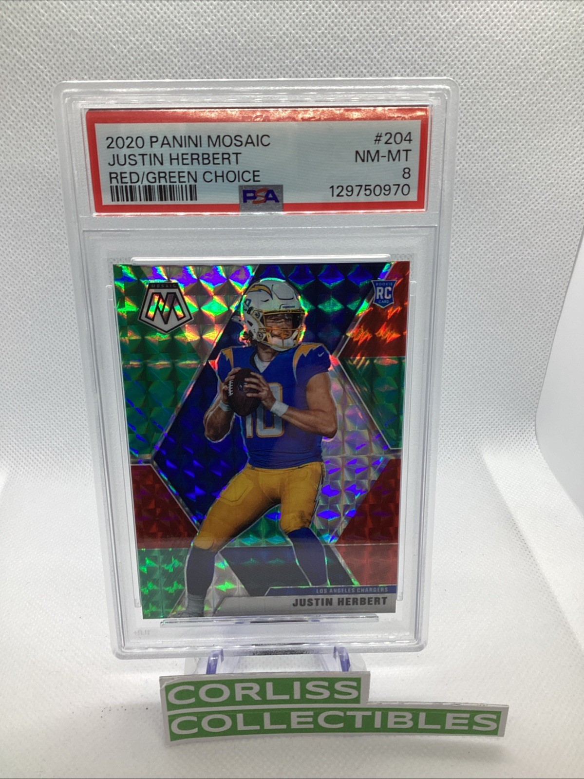 2020 Mosaic Justin Herbert Choice Red Green Prizm Rookie Card RC #204 PSA 8