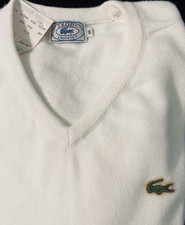 Vintage IZOD Lacoste V-Neck Sweater White Crocodile Logo Preppy Mens M NWT
