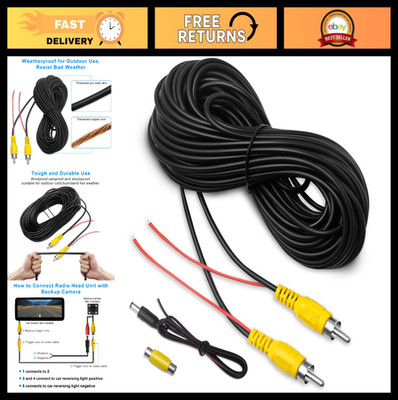 Premium Backup Camera RCA Video Cable - 33FT Car Reverse Parking Connection, Det
