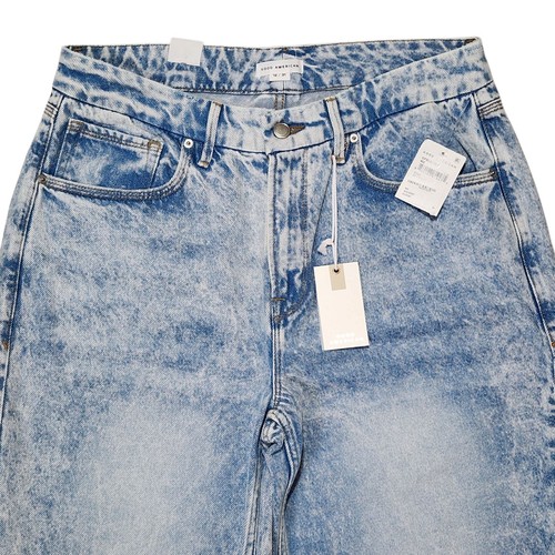 Pantalones de mezclilla Good American Good años 90 holgados pierna recta tiro alto lavado ligero para mujer 12 - Imagen 3 de 14