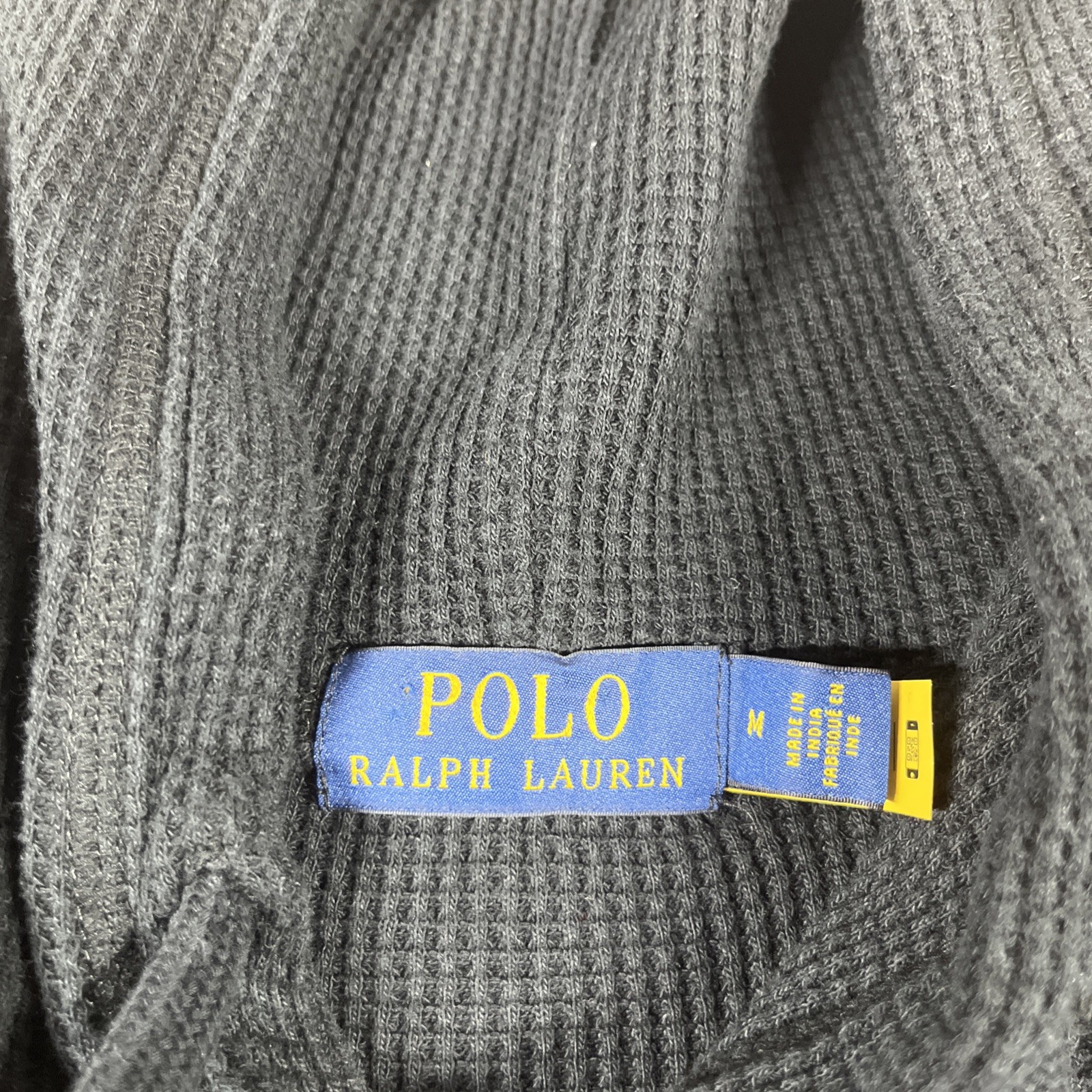 Polo Ralph Lauren felpa con cappuccio uomo media waffle maglia cotone pony preppy nero