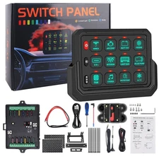 Wireless RGB 12 Gang Switch Panel Toggle ON-Off Circuit Control Box For Boat SUV