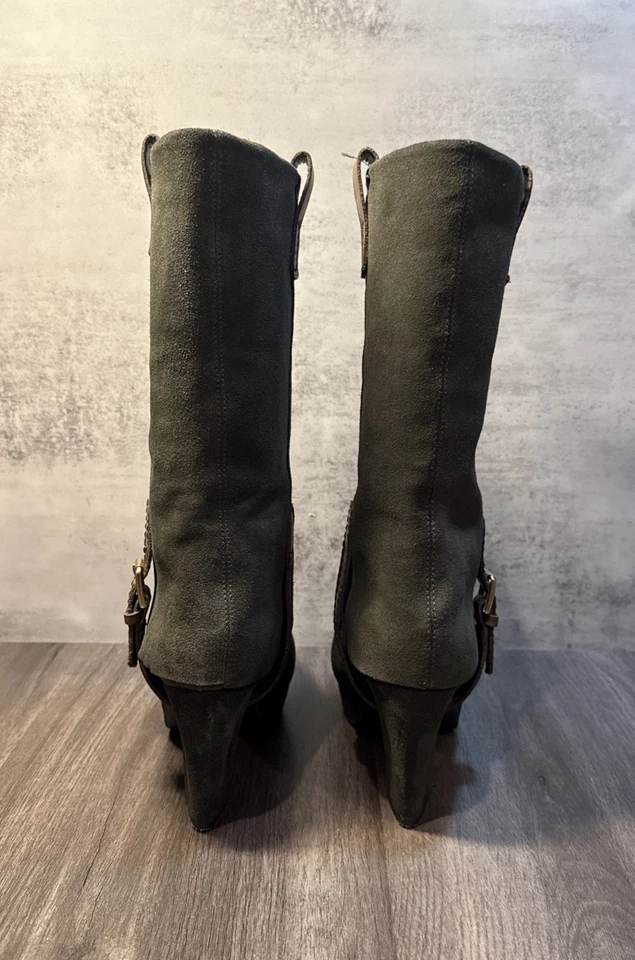 Botas EARTHIES LINTZ de gamuza de pino de cuero de media pantorrilla de tacón alto para mujer talla 8B Foto 4 de 4