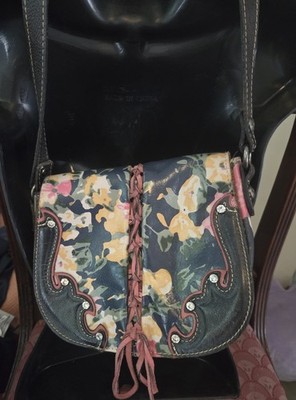 Patricia Nash Multicolor Floral Shoulder Bag Braided Studded Accents Black Strap