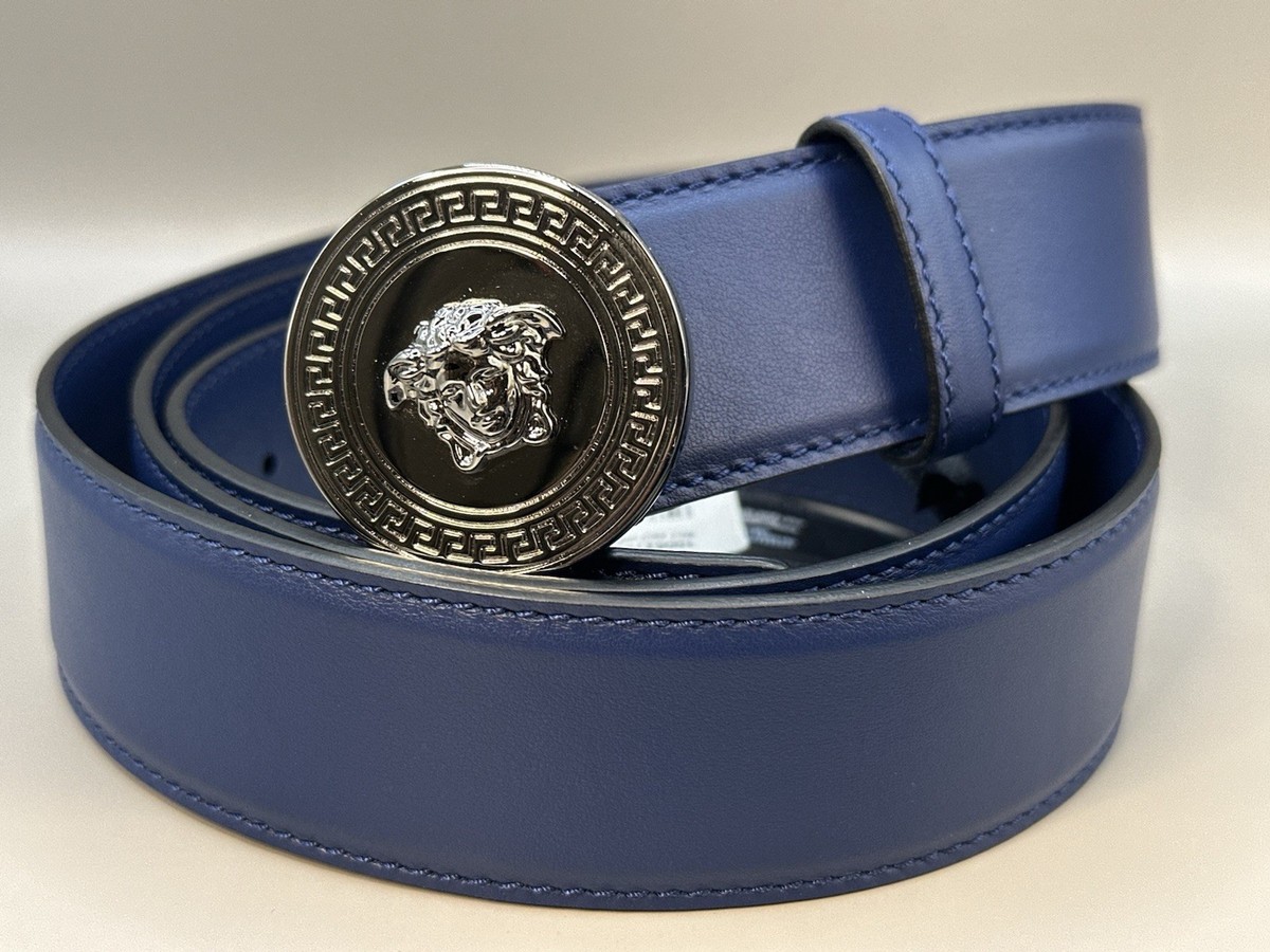 Versace Navy Blue Leather Belt Gianni Versace, Blue croc stamped leather waist belt ref  main image 4