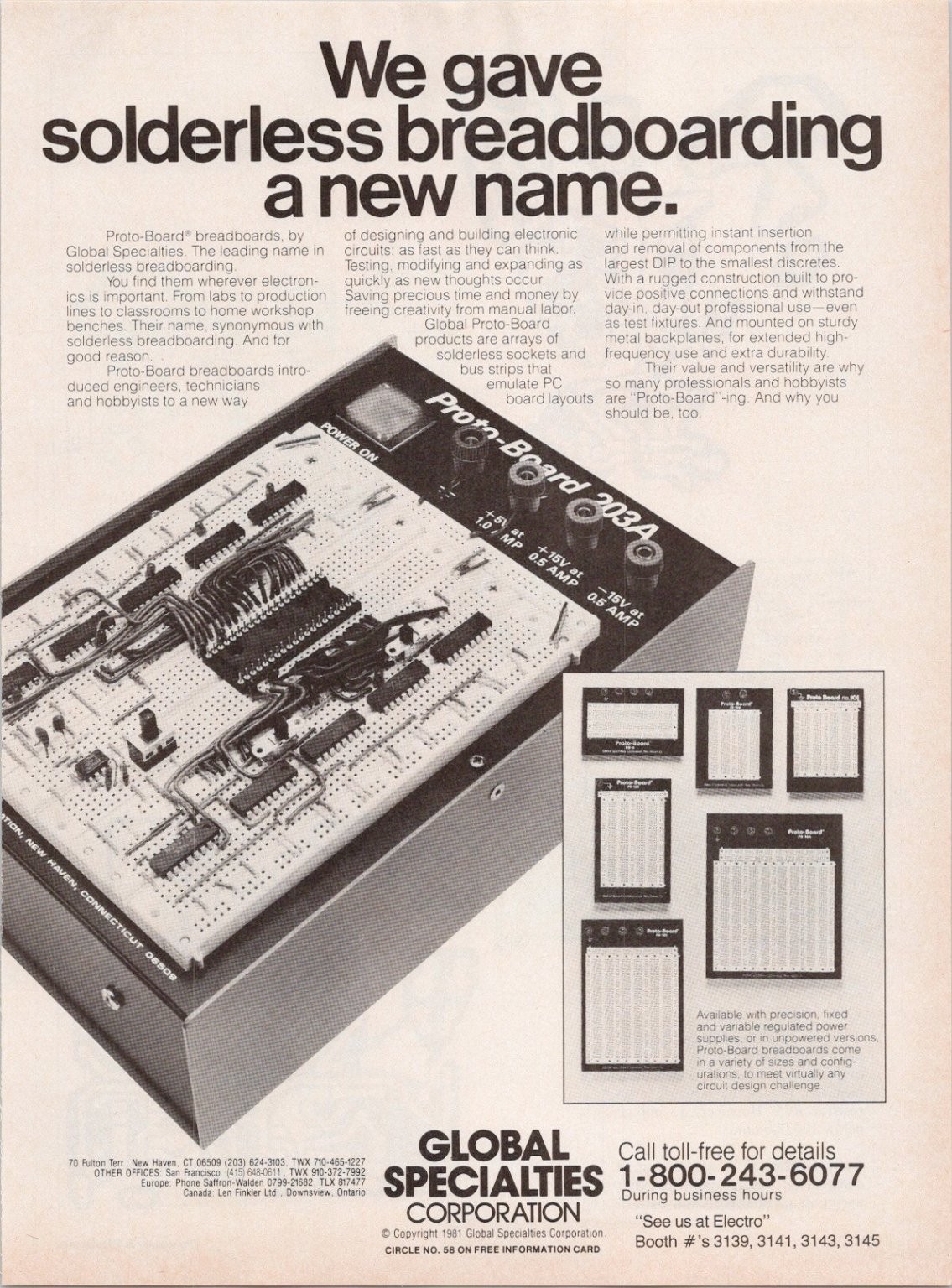 Global Specialties Original 1981 Print Ad Solderless Proto-Board Breadboard