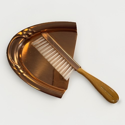 VINTAGE 50's COPPER Crumber Dust Pan & Brush GERMANY Overseas Housewares MCM