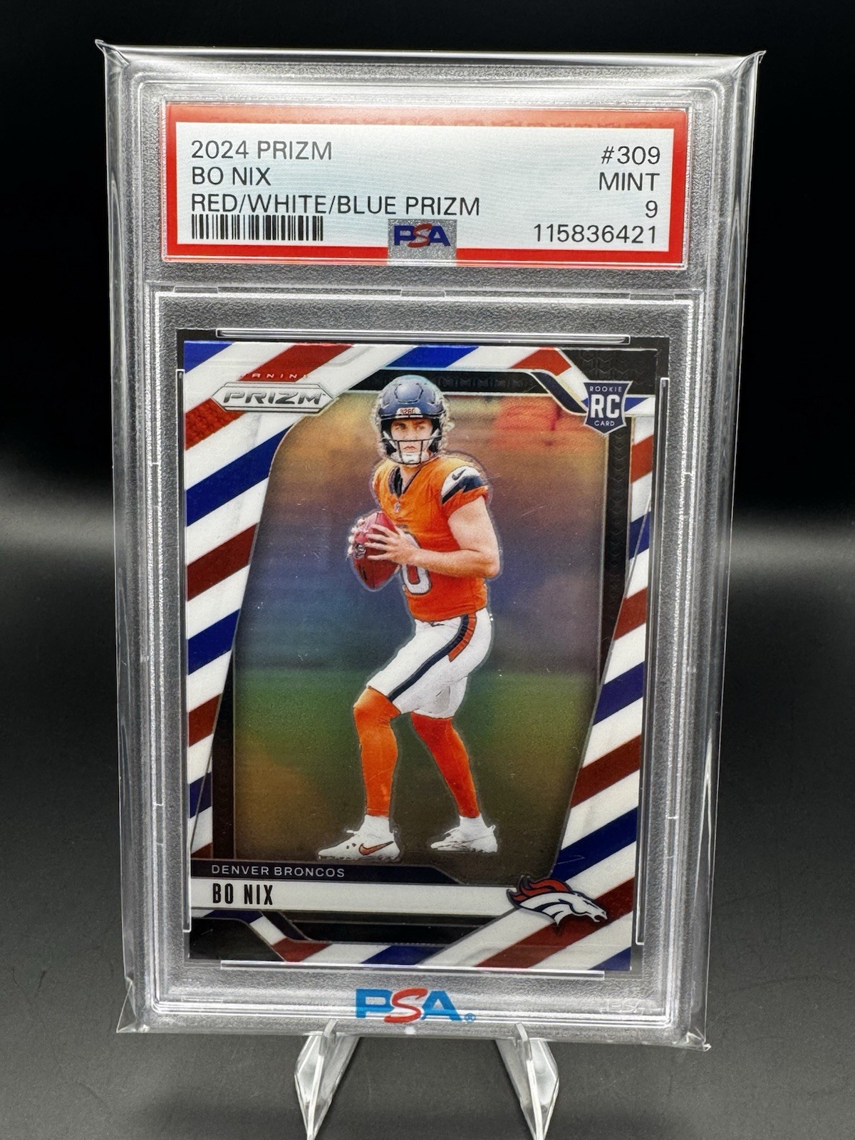 2024 Panini Prizm Rookies Bo Nix #309 Red White Blue Prizm (RC) PSA 9