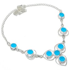 Blue Turquoise Gemstone Handmade 925 Sterling Silver Jewelry Necklace Size 18