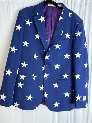 OppoSuits Mens Size 38 Blue Blazer White Stars Patriotic Suit Coat America   T29