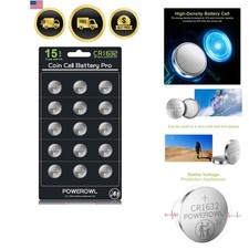 High Capacity CR1632 Battery 15-Pack CR 1632 3v Lithium Batteries, 10 Leak-Free
