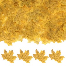 100Pcs Artificial Maple Leaves, Fake Fall Leaves Faux Autumn Leaf Light Yellow