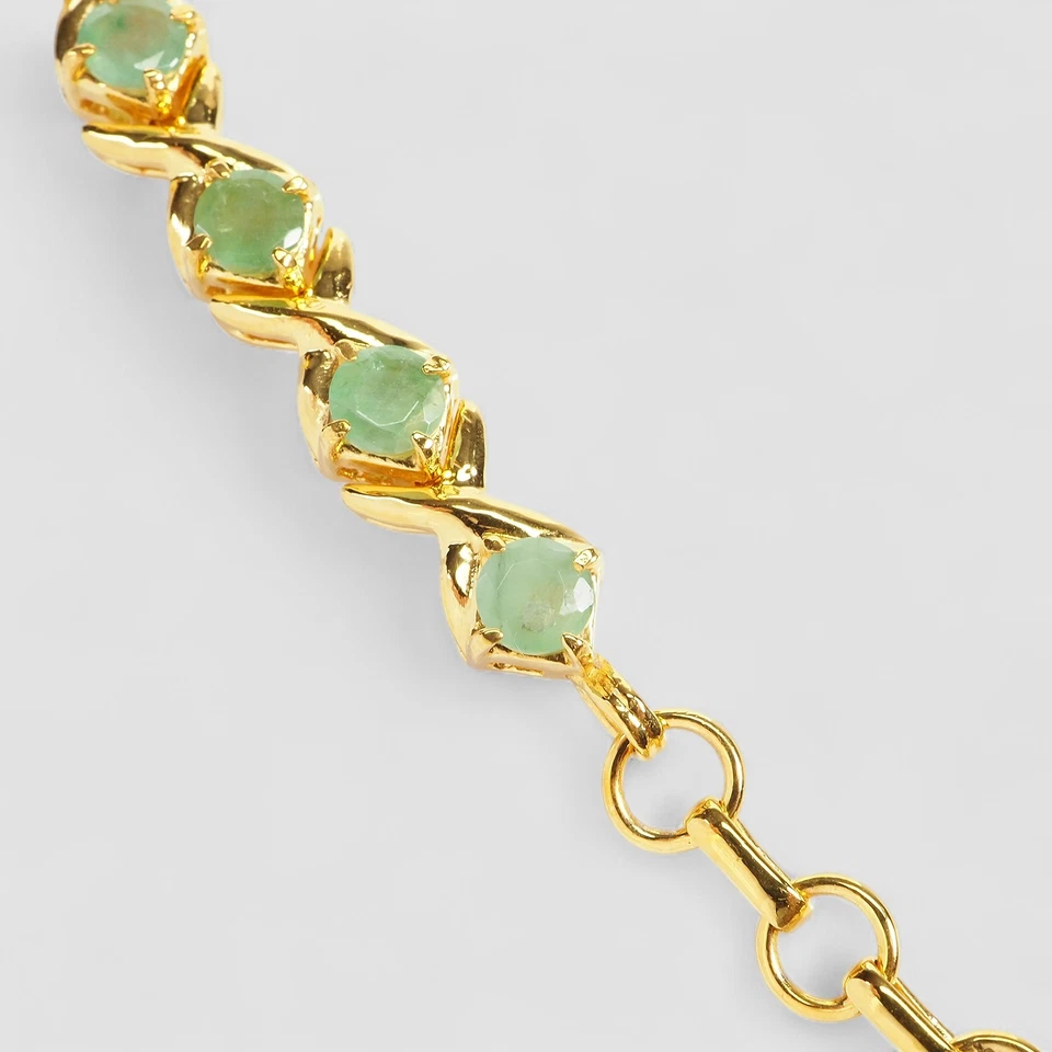 Brazalete clásico esmeralda verde plata de ley 925 chapado en oro de 24 quilates 8,5 pulgadas Foto 3 de 4