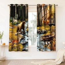 Rustice Curtains Bear Deer Dusk Forest 42"W x 63"L Pack of 2 Cabin Wildlif