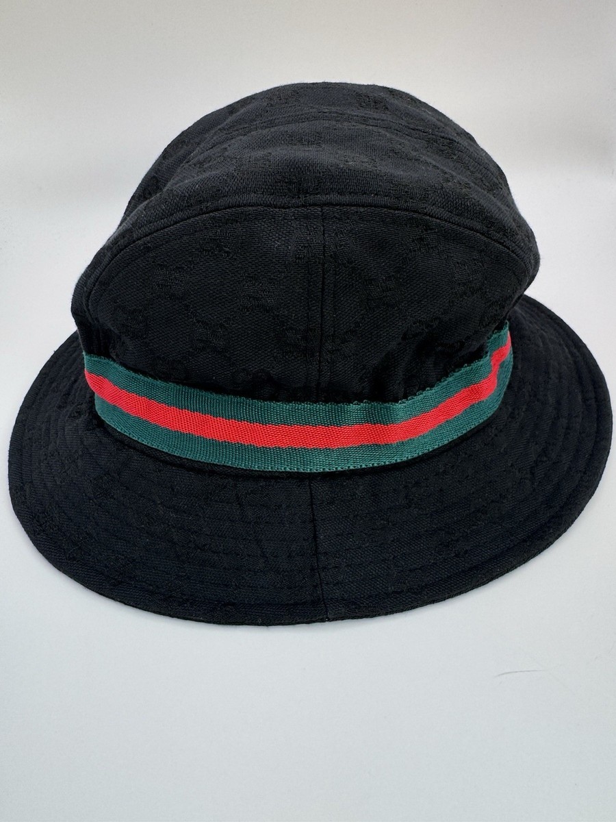 Gucci Black & Cream Houndstooth Bucket Hat with Logo Stripe Gucci | Accessories | Vintage Authentic Gucci Brown Laced  main image 3