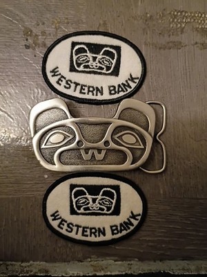 VTG Belt Buckle Totem Haida Beaver Pacific NW Indigenous Peoples Art +2 patches