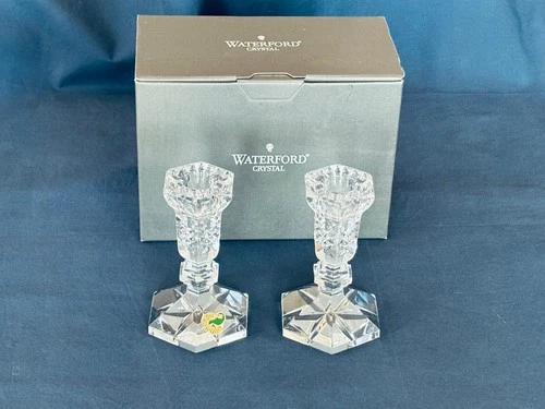 Vintage Waterford Clear Lead Crystal Pair 5" Candlesticks 102796 w/original box