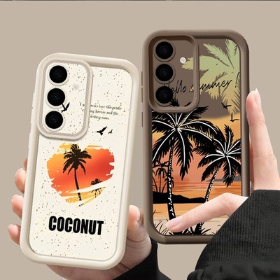 Handyhülle Für Samsung S26 S25 Ultra S24 FE S23 S22 A17 A57 Kokosbaum Weich Case