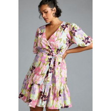 NWT Anthropologie Hutch Puff-Sleeve Wrap Dress $178 X-SMALL PETITE Pink Floral