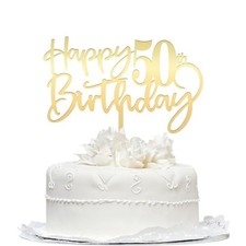 Happy 50th birthday cake Topper,Mirrored Gold Acrylic Durable Cake Topper 50
