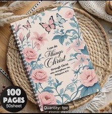 TW NX Design Spiral Notebook 100 Pages Floral Christian Theme Pink Blue White