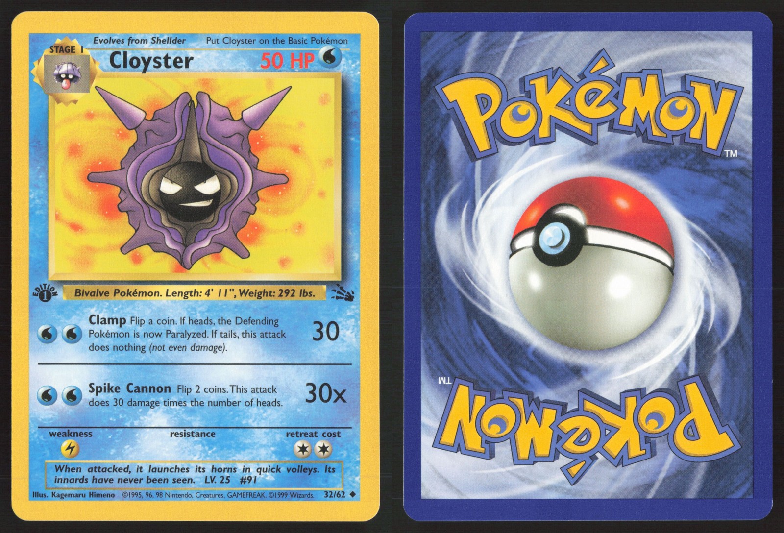 Pokemon TCG | Cloyster 32/62 | Fossil Uncommon 1st Edition | Near Mint