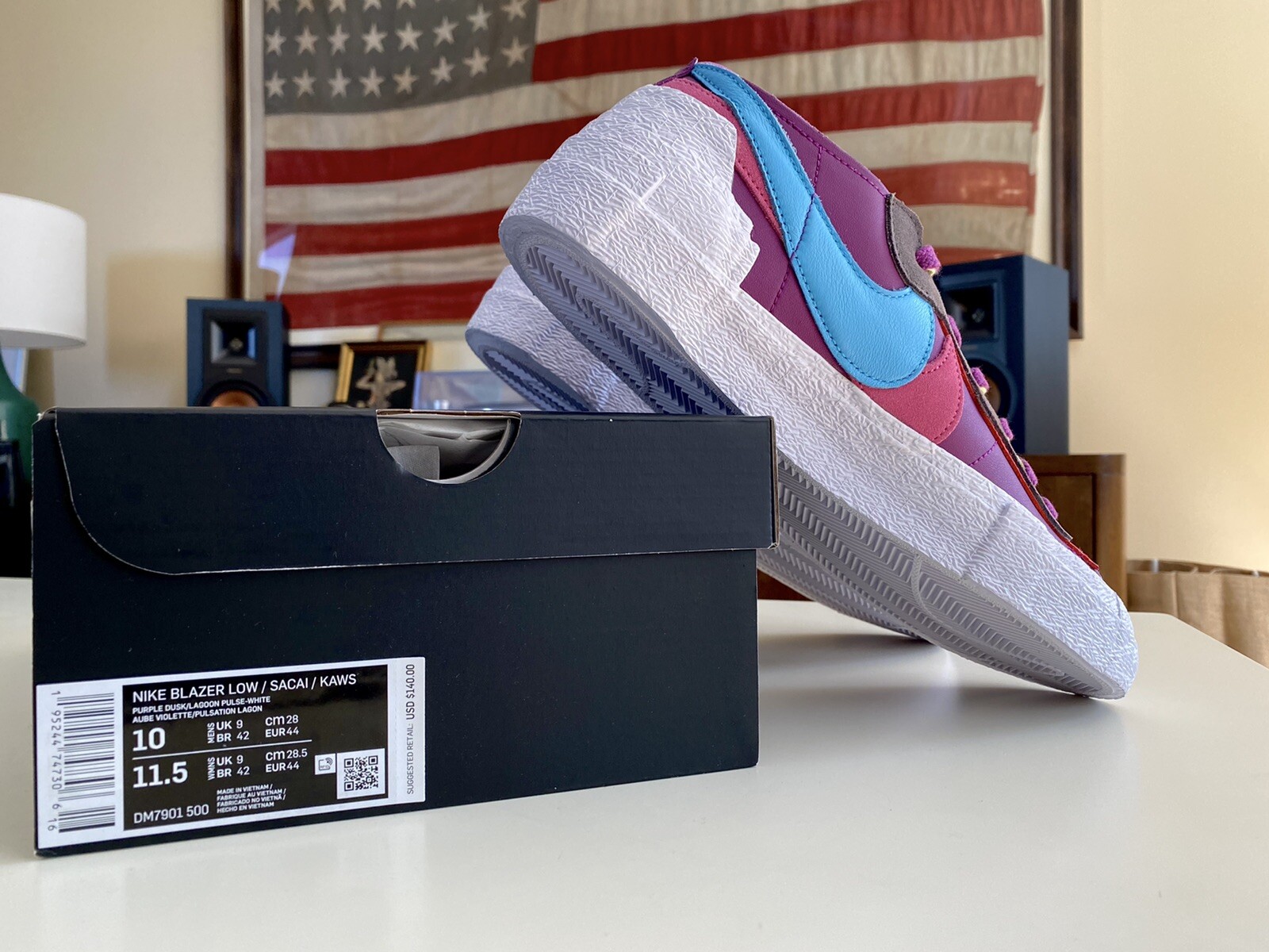 SACAI X NIKE Taglia 10 Nike Blazer Low x KAWS x sacai Viola Crepuscolo 2021 DM7901 500