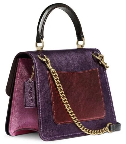 ❤️ Cartera de mango superior multi/dorada con bloque de colores metálico liso Coach Parker - Imagen 4 de 5