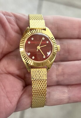 Vintage GENEVA by KALIN Ladies Wind Up Gold Tone Watch Red  display picture 1