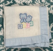 Vintage Cuddle Time First moments Teddy Bear Blocks Acrylic Baby Crib Blanket