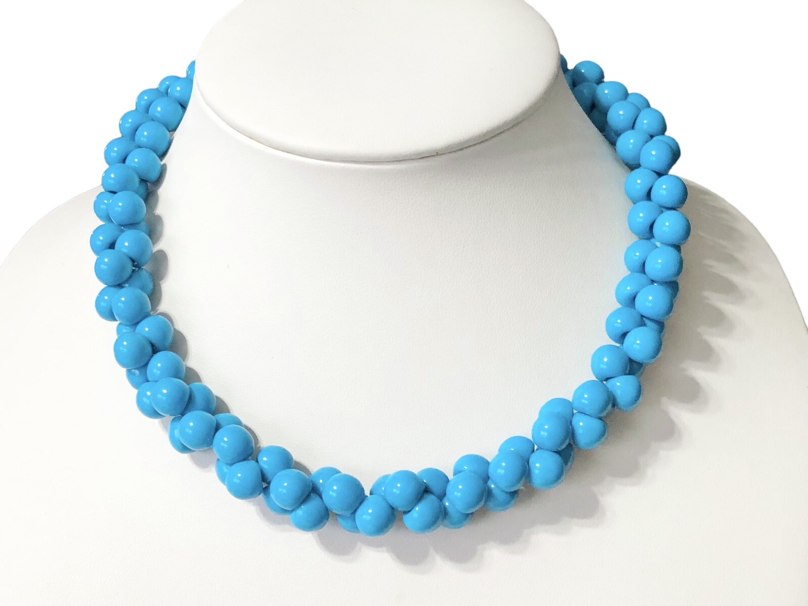 Blue Turquoise Beaded Collar Necklace w/ Cross Pendant 260y