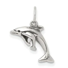 Sterling Silver Antiqued Dolphin Baby Charm Pendant Jewelry 15mm x 18mm
