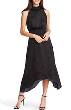 $139 - 1. STATE Women's PLEATED ASYMMETRICAL Rich Black MIDI DRESS Size M