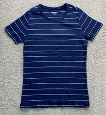 New Lands' End Women's Short Sleeve Shaped Fit Rib Crewneck T-Shirt Top Blue S