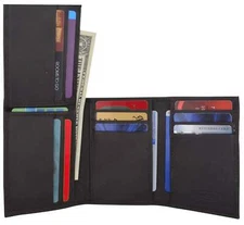 RFID Blocking Black Handcrafted Genuine Leather Mens Trifold Wallet Front Pocket