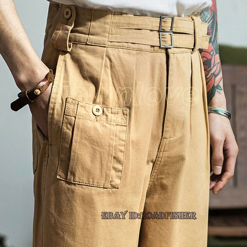 Gurkha Pants Men's Straight High Waist Trousers Vintage Cotton Multiple