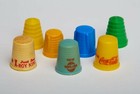 7 Vintage PLASTIC Thimbles incl Coca Cola and Pepsi. Collector's items! — photo 2
