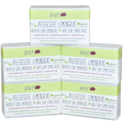 PUR MANUFAKTUR 5er-Pack Pflegeseife Lemongras 5 x 100 g Bio Natur-Olivenölseife