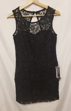 AS U WISH Mini Sheath Dress Sz 3 Black Lace Overlay Exposed Back Zip Up