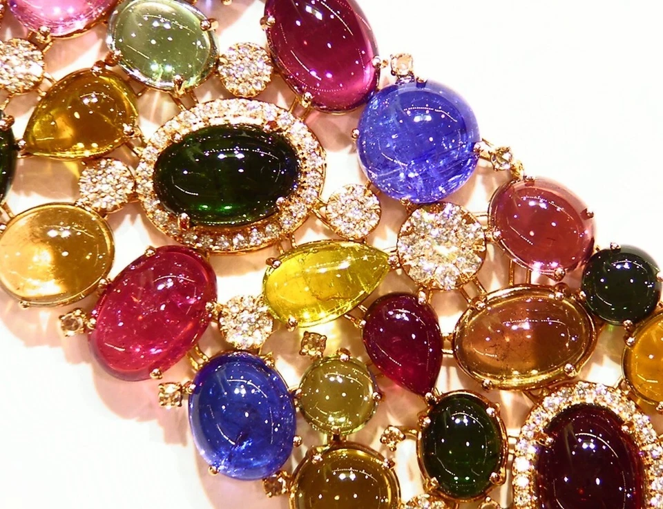 235.51CT 18K Gold Natural Tourmaline Tanzanite Diamond Designer Bracelet Vintage - Image 3 of 4