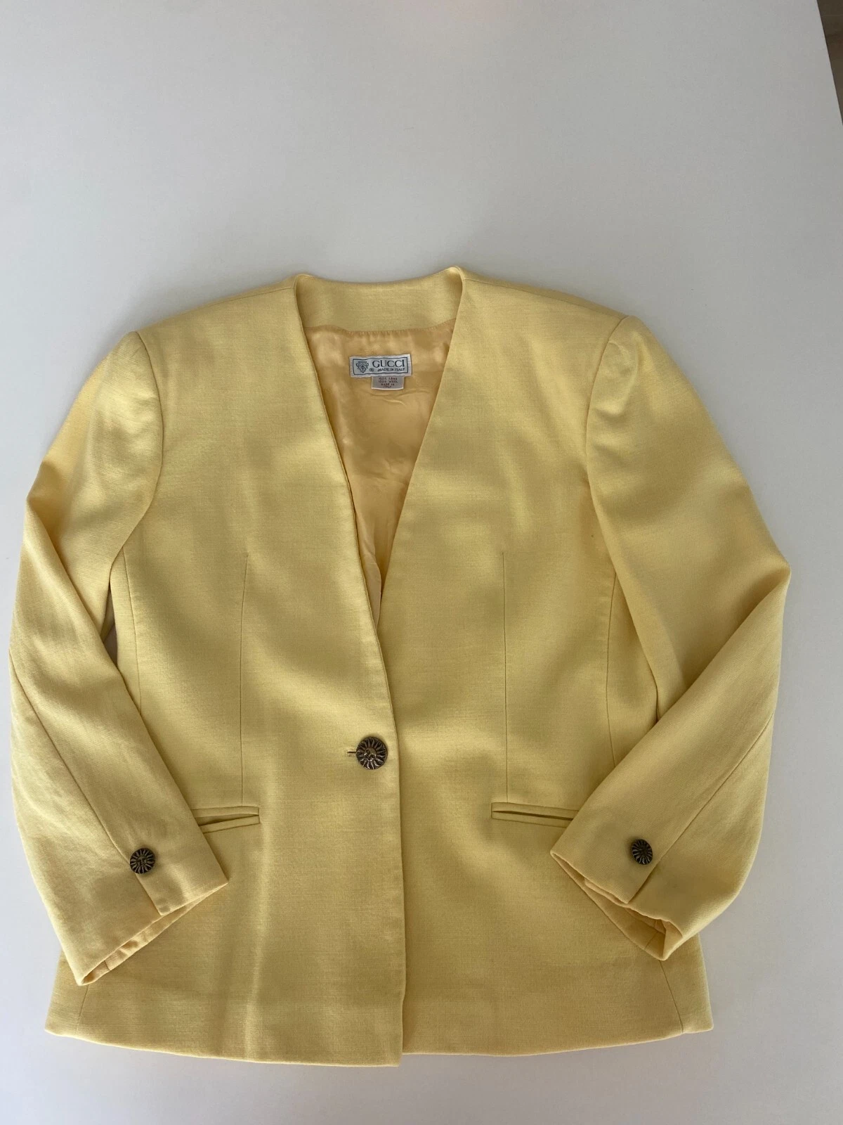 Vintage Gucci Blazer Size M (38) Yellow 100% Wool Sun Button Luxury Jacket