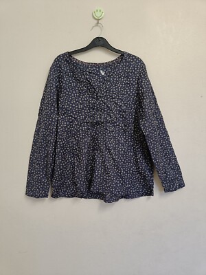 EX White Stuff  Women's Long Sleeve V -Neck Dusty Floral Blouse In Navy(Defect)