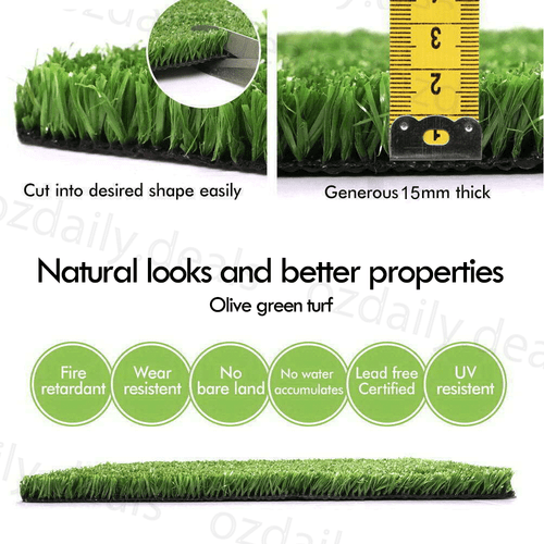20SQM Artificial Synthetic Grass Fake Lawn Turf Plants Roll Olive 15MM Carpet AU - Picture 4 of 12