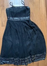 Adrianna Papell Evening Black Bead Embellished Knee Length Dress Chiffon Size 10