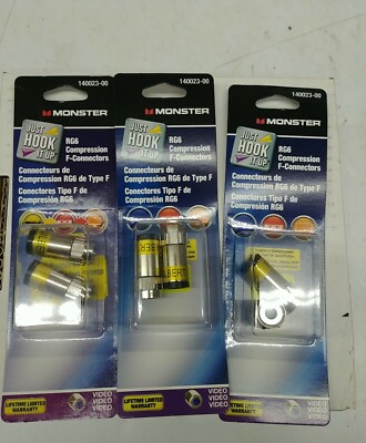 3 Packs Monster Cable Just Hook It Up Compression RG6 Compression Connectors