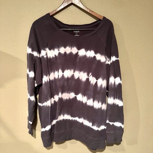 Torrid Active Tie Dye Cotton Blend Long Sleeve Sweatshirt Gray Size 3X - Picture 2 of 7