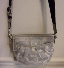 Vtg. Coach Gray C Signature Sateen Fabric & Leather Swingpack CB / Shoulder bag