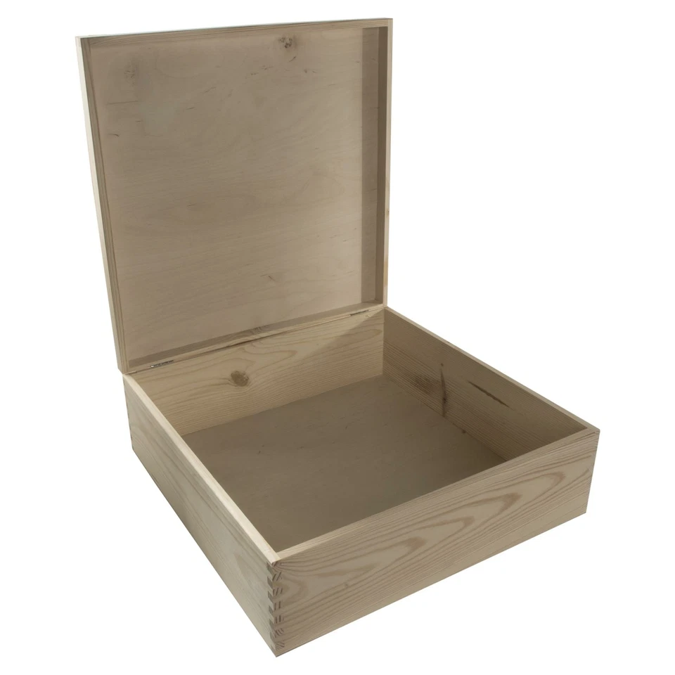 Large Deep Square Wooden Box | 40 x 40 x 13.5 cm | Plain Pine DIY Gift Storage - Image 2 of 4